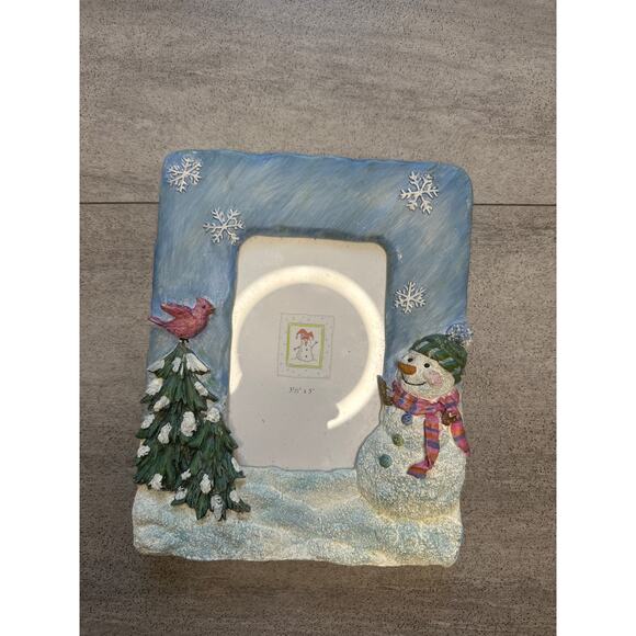Christmas Snowman Red Cardinal Picture Frame Snow - Picture 1 of 6